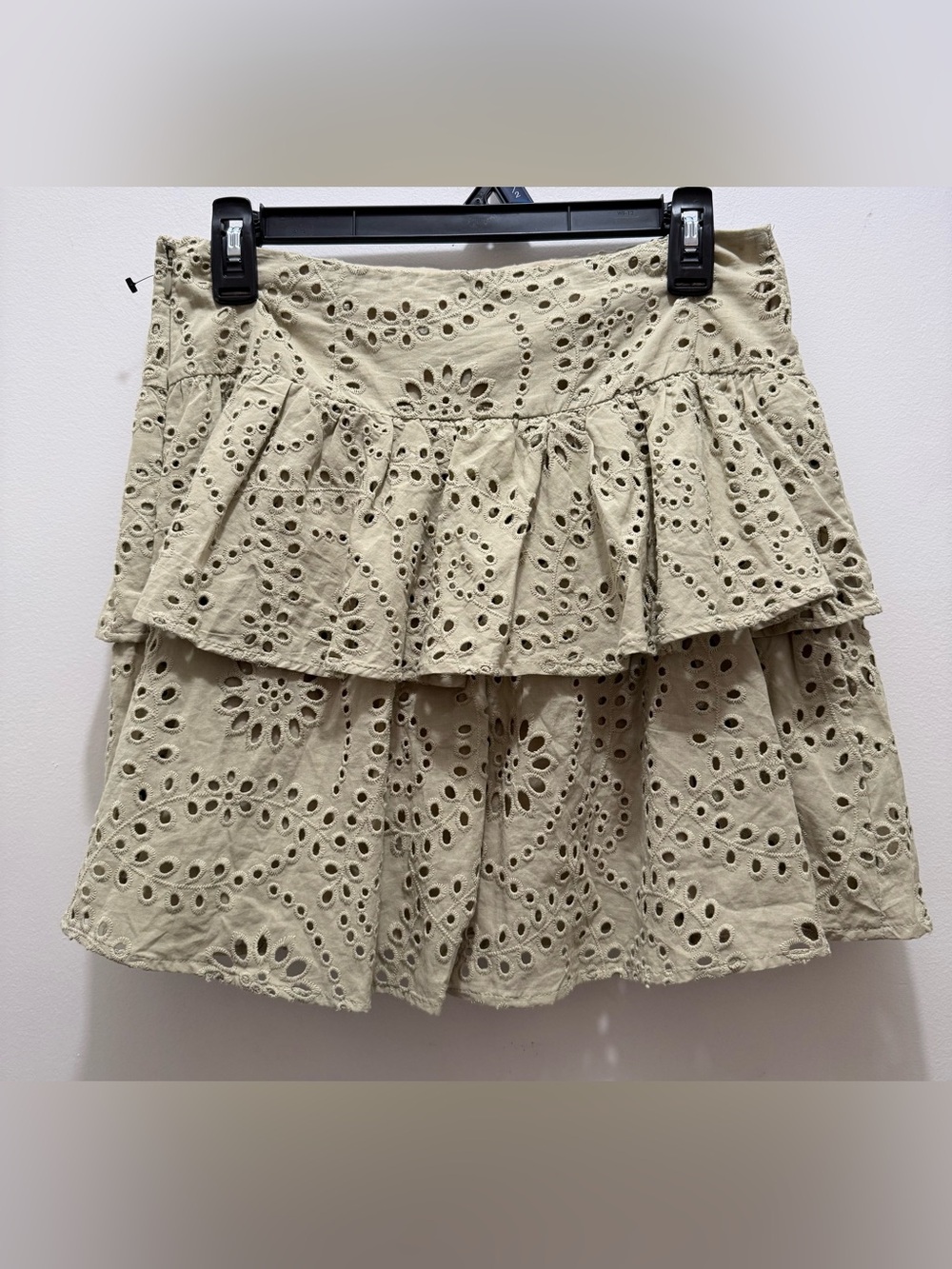 Express Olive Eyelet Tiered Mini Skirt